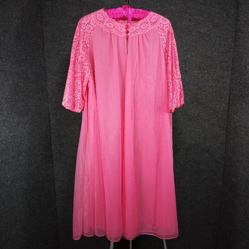 1950's Vintage Bubblegum Pink Chiffon & Lace Robe from Vanity Fair